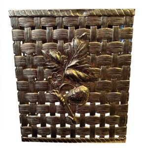 Vintage Kleenex Tissue Box Cover Gold Metal Basket Weave Raised Strawberry MCM!